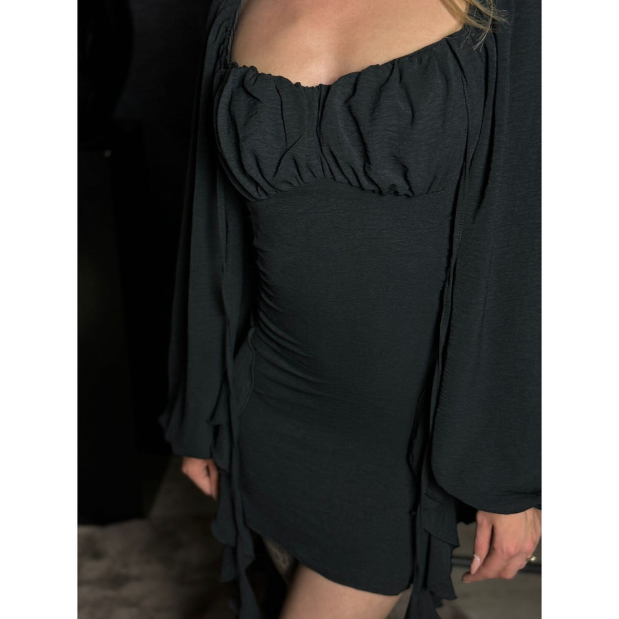 Zwarte Ruffle Bodycon Dress