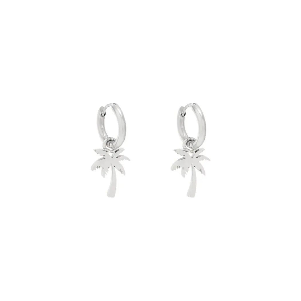 OORBELLEN SUMMER PALM - ZILVER STAINLESS STEEL - Five Twenty Eight