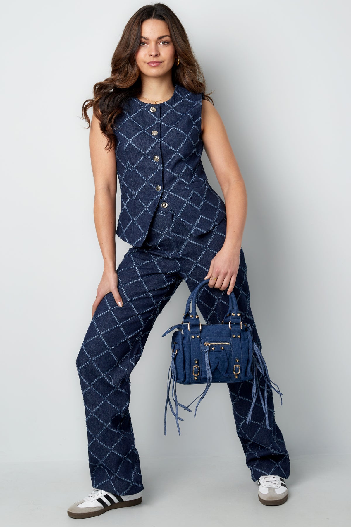 Plaid Straight Broek – Indigo