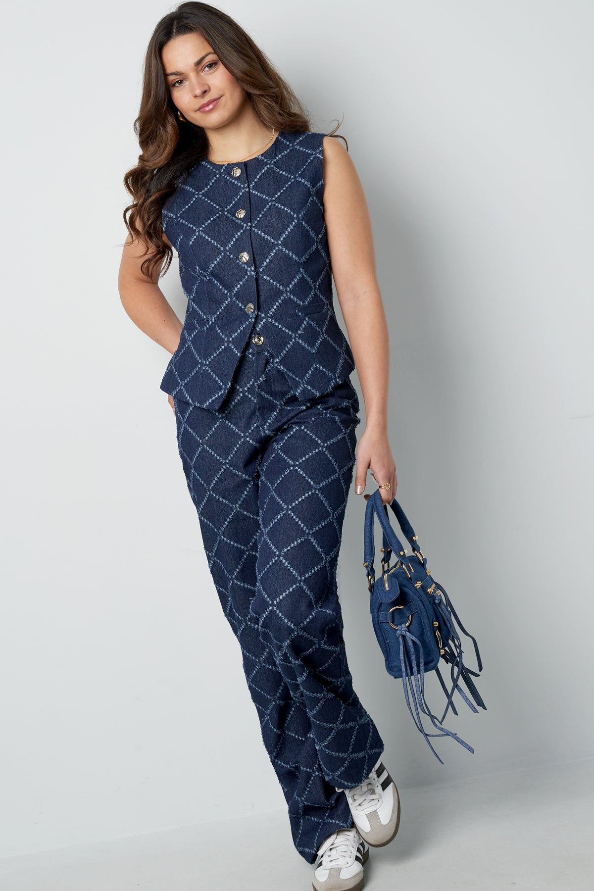 Plaid Straight Broek – Indigo