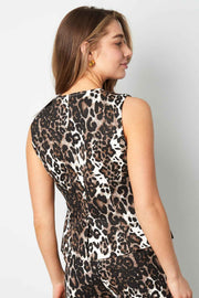 Cotton Vrouwen Mouwloze Top Luipaardprint Knopvoorkant