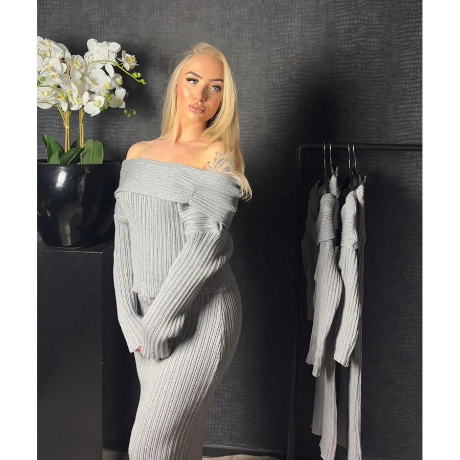 OFF SHOULDER SET - GRIJS - Five Twenty Eight