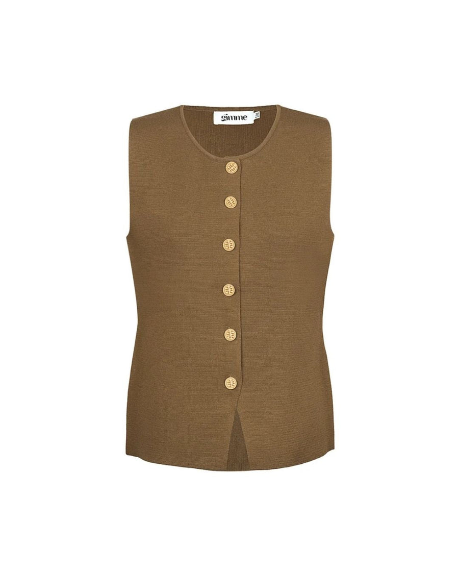 Bruine top met gouden knopen