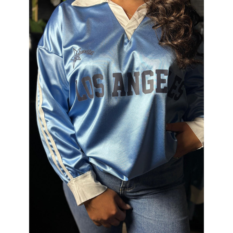 Los Angeles Satijnen T-shirt – Lichtblauw - Five Twenty Eight