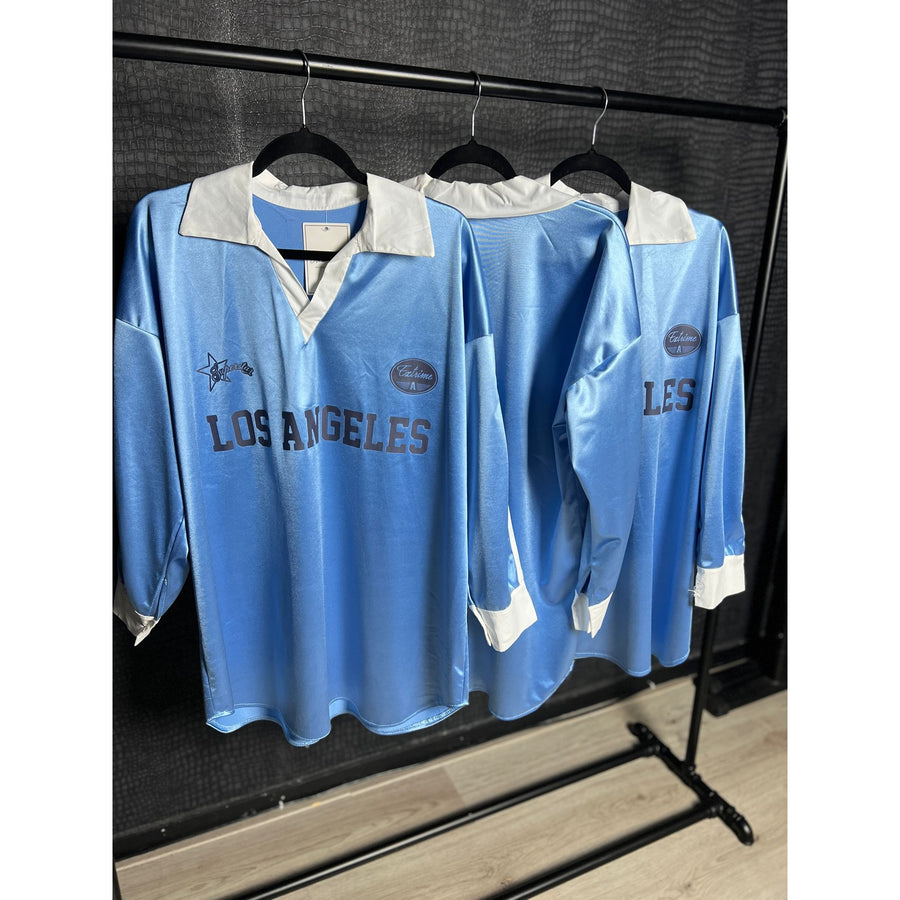 Los Angeles Satijnen T-shirt – Lichtblauw - Five Twenty Eight