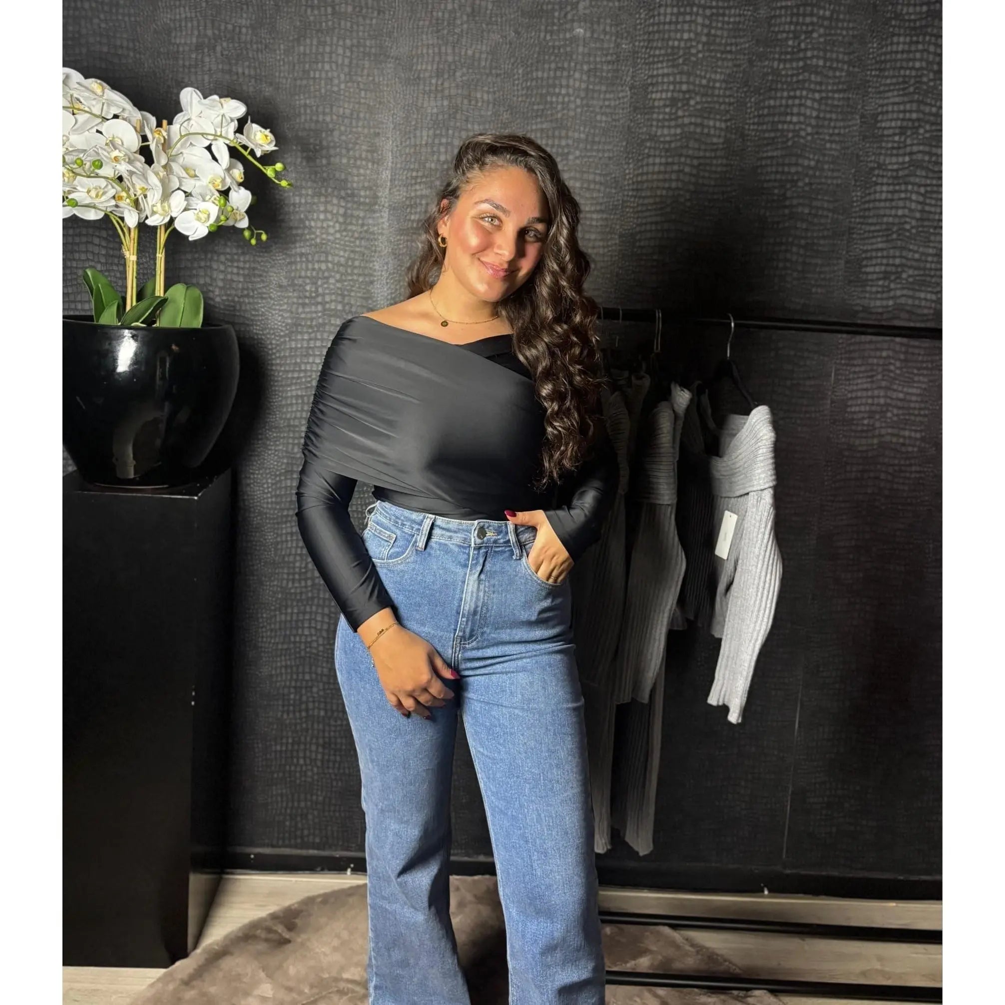 BODYSUITE OFF SHOULDER- ZWART - Five Twenty Eight