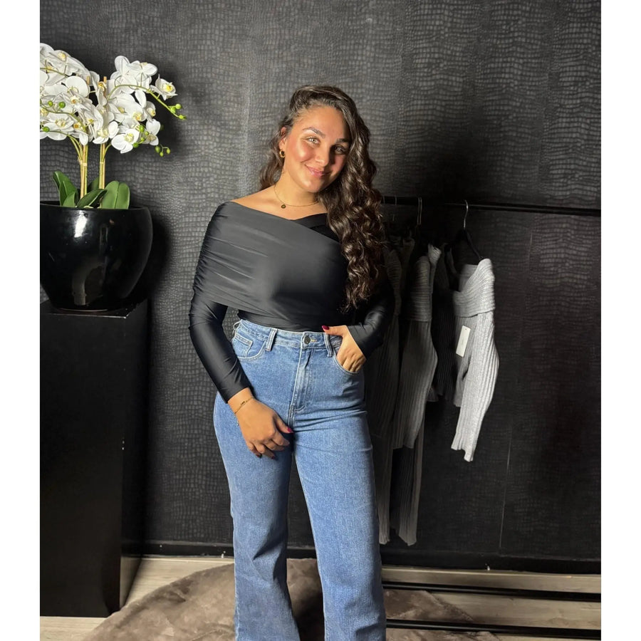 BODYSUITE OFF SHOULDER- ZWART - Five Twenty Eight