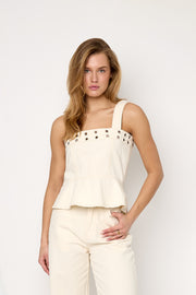 Opvallende denim top met oogjes