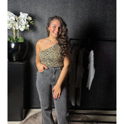 ONE SHOULDER PANTERPRINT BODYSUITE - BRUIN - Five Twenty Eight