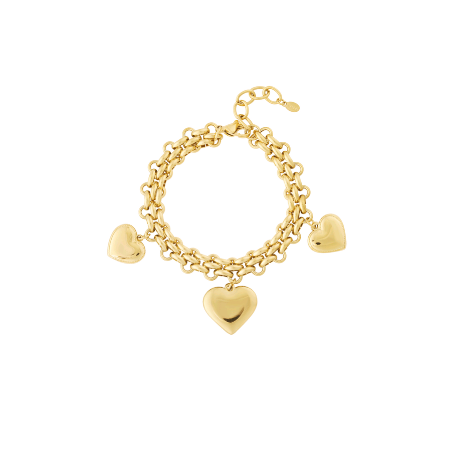 Golden Chunky Heart Charm Bracelet